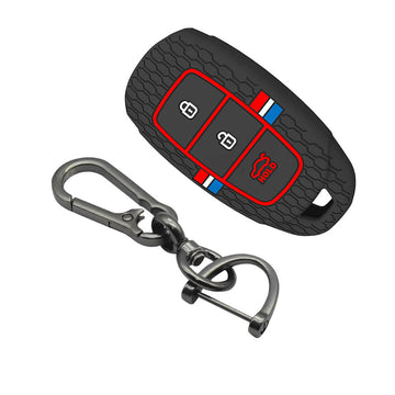 Keyzone striped silicone key cover & keychain for i20, Kona, Verna 3 button smart key (KZS-22, ZincAlloy)