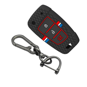 Keyzone striped silicone key cover & keychain for i20, Kona, Verna 3 button flip key (KZS-23, ZincAlloy)