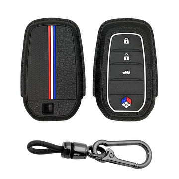 Keyzone silicone key cover and keychain for Innova Crysta, Innova HyCross, Hilux, Fortuner, Fortuner Legender, Land Cruiser, Invicto smart key (LKZ18, Domi)