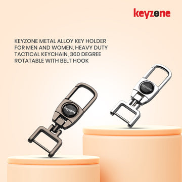 Keyzone metal alloy key holder for Men and Women, Heavy Duty Tactical Keychain, 360 Degree Rotatable with Belt Hook (MAH)