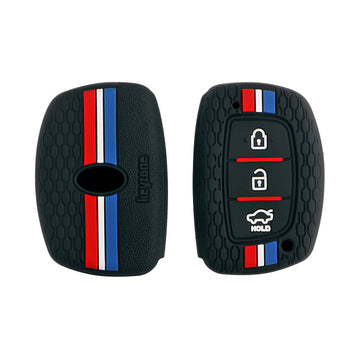 Keyzone striped key cover fit for : Exter, Creta, Elite I20, Active I20, Aura, Verna 4s, Xcent, Tucson, Elantra 3 button smart key (KZS-05)