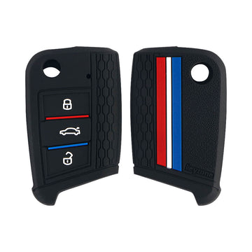 Keyzone striped key cover fit for : Karoq, Octavia, Superb, Kodiaq, Slavia flip key (KZS-17)