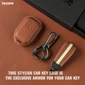 Keyzone royal leather key cover for Swift, DZire, Baleno, Ertiga, Grand Vitara, Brezza, Fronx, Jimny XL6, Ignis, Glanza, Urban Cruiser Hyryder, Rumion 2 button smart key (RL05)