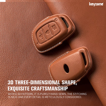 Keyzone royal leather key cover for i20, Creta, Venue, Tucson, Alcazar, Verna, Xcent, Aura, Elantra 3 button smart key (RL07)