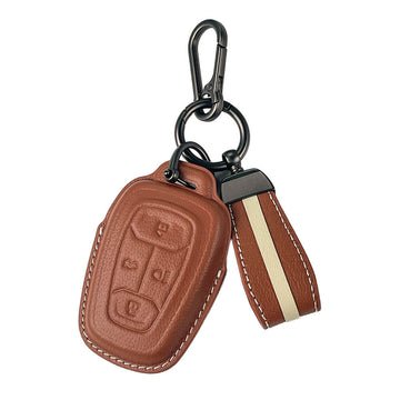 Keyzone royal leather key cover for Nexon, Harrier, Safari, Altroz, Punch, Tigor 4 button smart key (RL08)