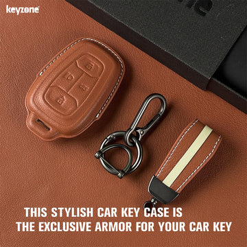 Keyzone royal leather key cover for Nexon, Harrier, Safari, Altroz, Punch, Tigor 4 button smart key (RL08)