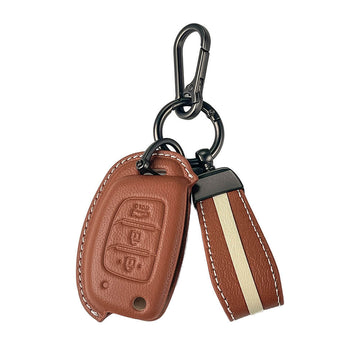 Keyzone royal leather key cover for i20, Creta, Venue, Tucson, Alcazar, Grand I10, Aura, Xcent, Exter flip key (RL10)