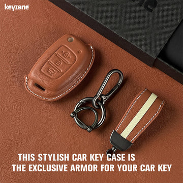 Keyzone royal leather key cover for i20, Creta, Venue, Tucson, Alcazar, Grand I10, Aura, Xcent, Exter flip key (RL10)