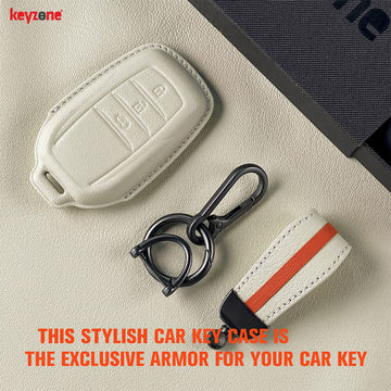 Keyzone royal leather key cover for Fortuner, Legender, Innova HyCross, Land Cruiser 3 button smart key (RL18_3b)