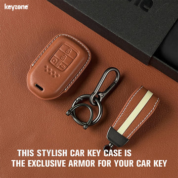 Keyzone royal leather key cover for City, Civic, WR-V 5 button smart key (RL24_5b)