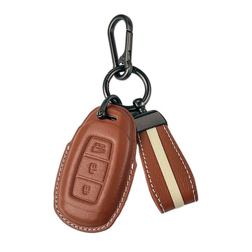 Keyzone royal leather key cover for i20, Kona, Verna 2018 onwards 3 button smart key (RL41)