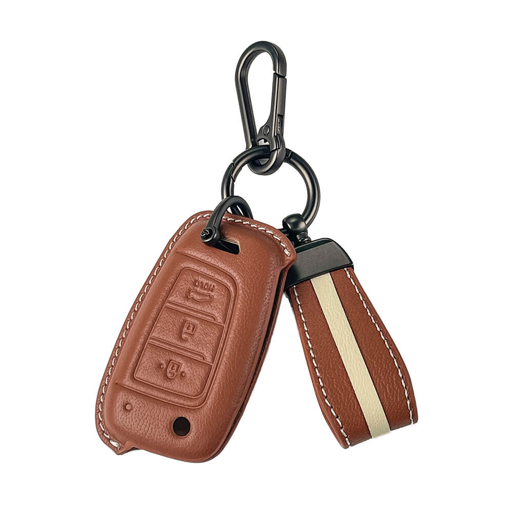 Keyzone royal leather key cover for i20, Kona, Verna 2018 onwards 3 button flip key (RL43)