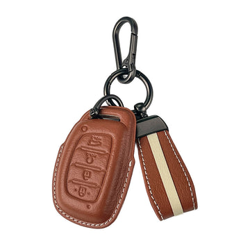 Keyzone royal leather key cover for Alcazar, Creta 2021 onwards 4 button smart key (RL67)