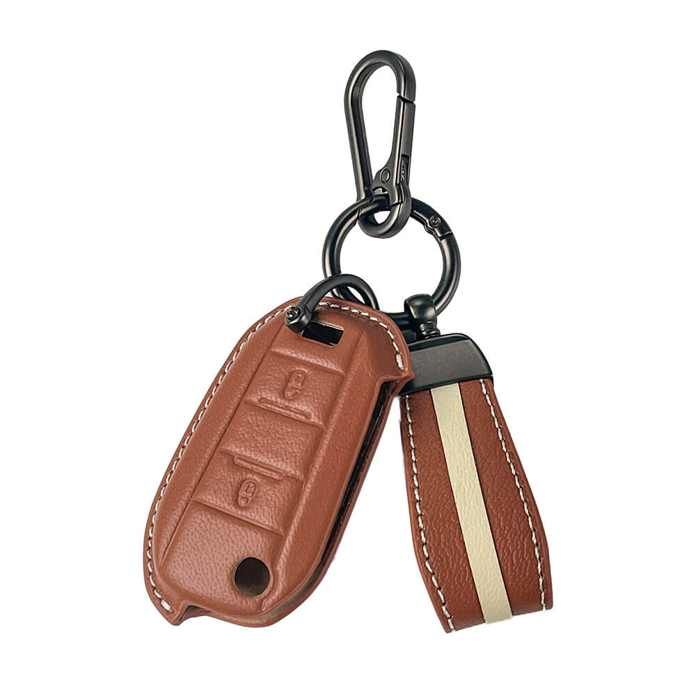 Keyzone royal leather key cover for Citroen Basalt, C3, C3 AirCross flip key (RL84)