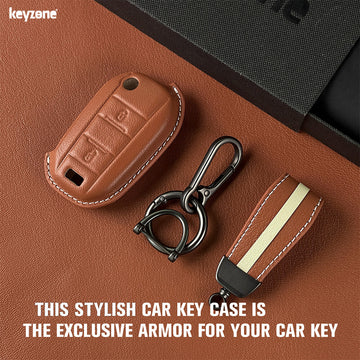 Keyzone royal leather key cover for Citroen Basalt, C3, C3 AirCross flip key (RL84)