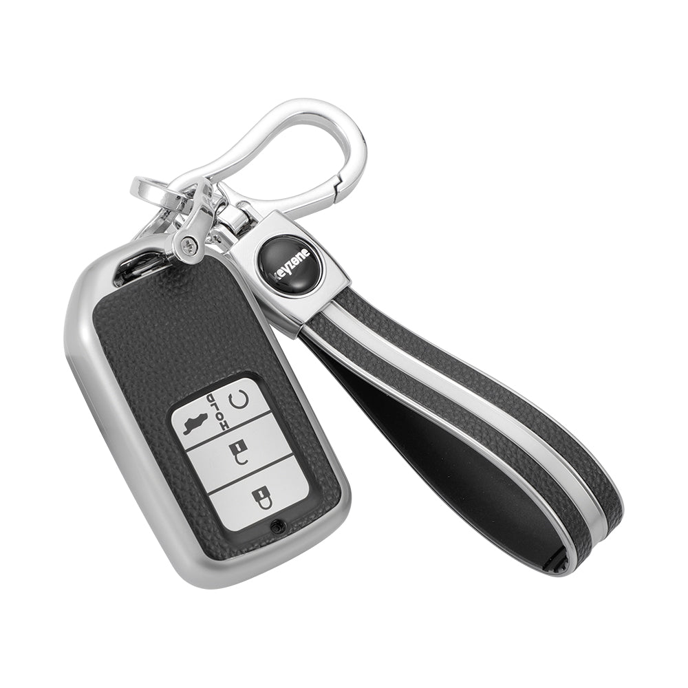 Keyzone leather TPU key cover & keychain for City, Civic, WR-V 5 button smart key (LTPU24_5b, LTPUKeychain) - Keyzone