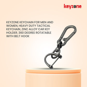 Keyzone Keychain for Men and Women, Heavy Duty Tactical Keychain, Zinc Alloy Car Key Holder, 360 Degree Rotatable with Belt hook