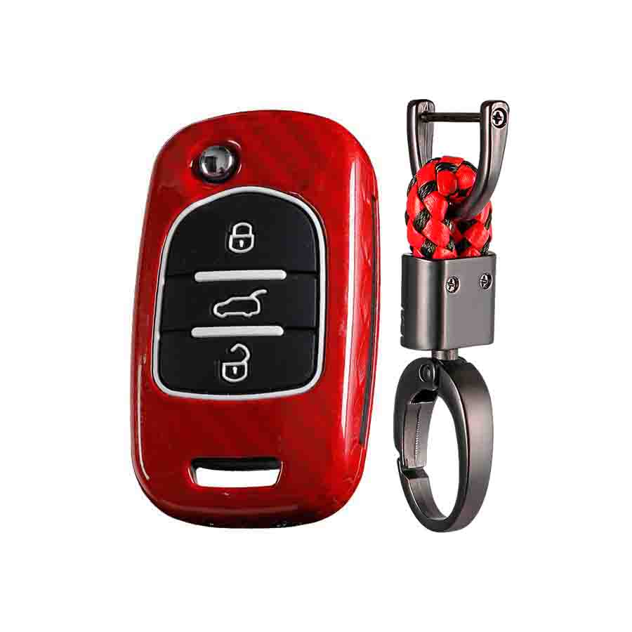 Keycare metal key cover and keychain fit for : MG Hector 3 button flip