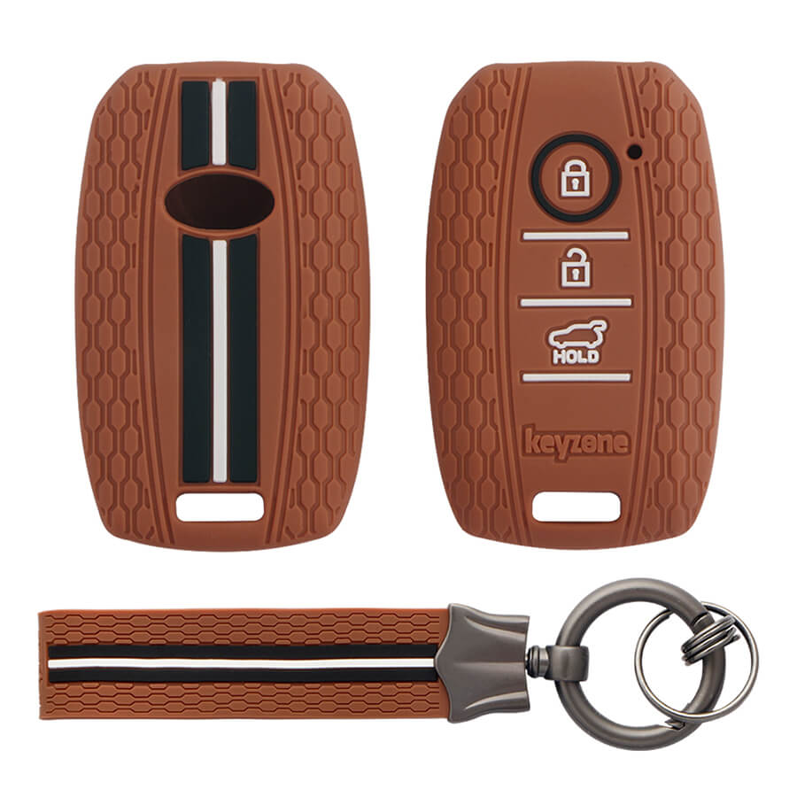 Keyzone striped key cover and keychain fit for : Seltos 3 button smart key (KZS-09, KZS-Keychain) - Keyzone