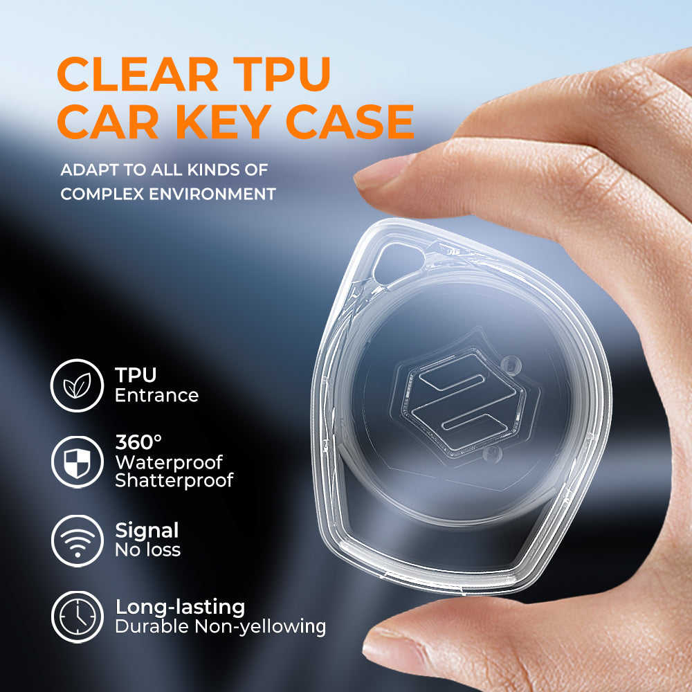 Keyzone clear TPU key cover & diamond keychain for: Fronx, Jimny, Swift, Dzire, XL6, Ignis, Grand Vitara, Brezza, WagonR, Vitara Brezza, Celerio, Ertiga, Ciaz, Scross, Baleno, Alto, SPresso, Alto K10, SX4, Ritz 2b remote key (CLTP23+KH08) - Keyzone