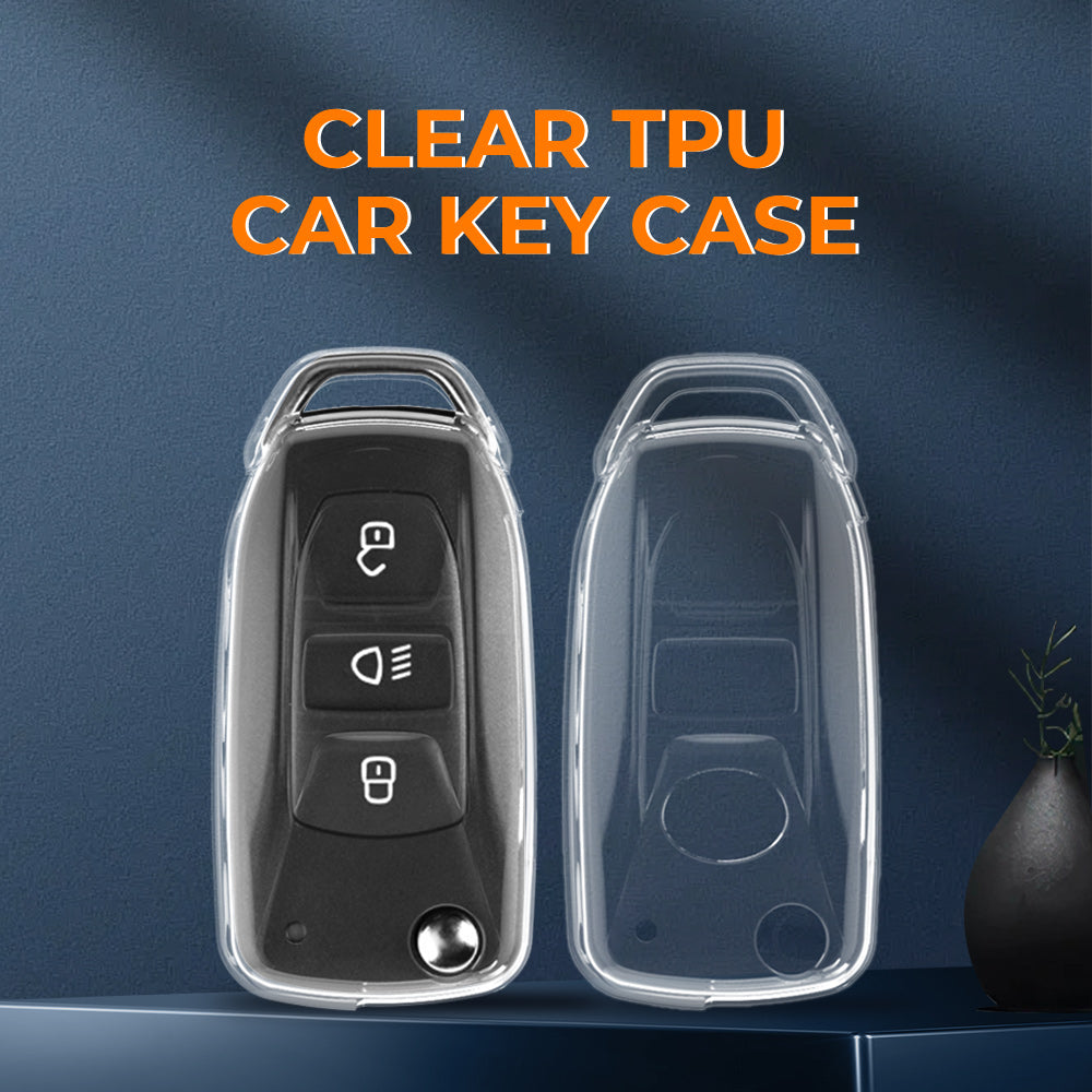 Keyzone clear TPU key cover fit for Tata Nexon, Harrier, Altroz, Punch, Zest, Bolt, Tigor, Zica, Tiago, Safari Storme, Hexa flip key (CLTP29) - Keyzone