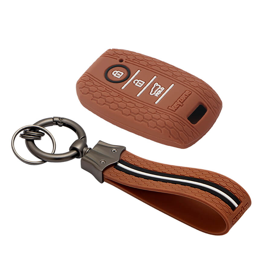 Keyzone striped key cover and keychain fit for : Seltos 3 button smart key (KZS-09, KZS-Keychain) - Keyzone