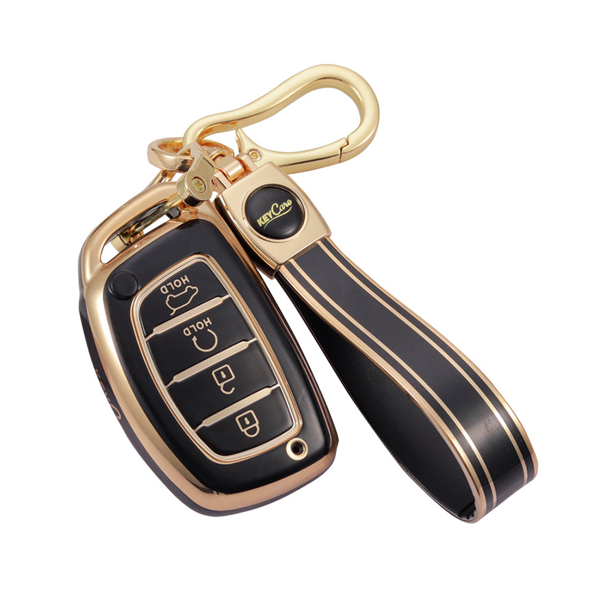 Keycare TPU Key Cover and Keychain For Hyundai : Alcazar, Creta 2021 4 Button Smart Key (TP67) - Keyzone