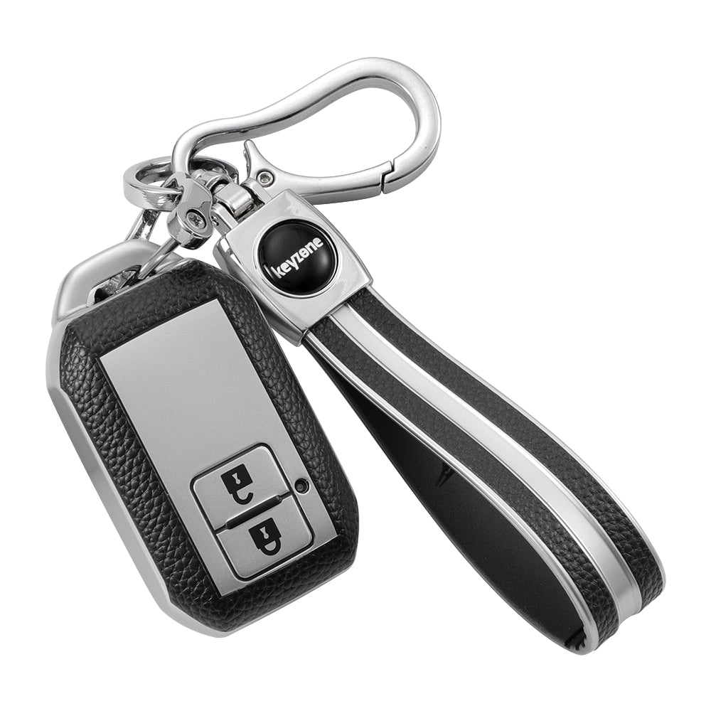 Keyzone Leather TPU Key Cover and Keychain Compatible for Suzuki Swift, DZire, Baleno, Ertiga, Grand Vitara, Brezza, Fronx, Jimny XL6, Ignis smart key (LTPU05_LTPUKeychain) - Keyzone