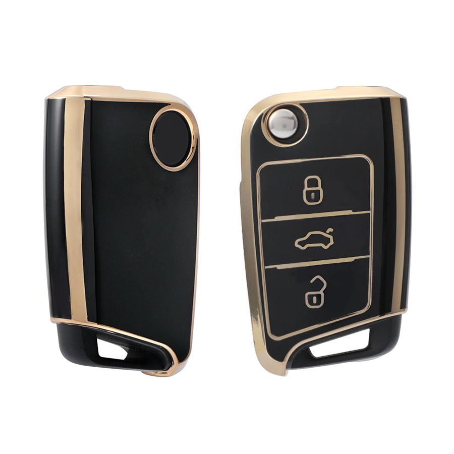 Keyzone TPU Key Cover For Volkswagen : Virtus, Tiguan, T-Roc, Taigun, New Jetta 3 Button Flip Key (TP44) - Keyzone