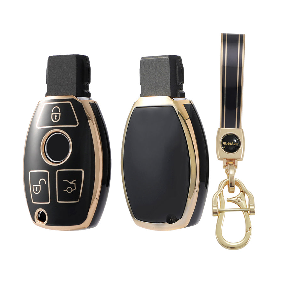 Keyzone TPU Key Cover and Keychain For Mercedes Benz : C E M S CLS CLK GLK GLC G Class 3 Button Smart Key (TP54) - Keyzone